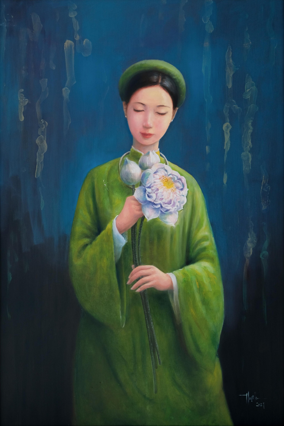 Bộ tranh thiếu nữ và hoa sen làm mê đắm lòng người của chàng họa sĩ Bắc Giang
