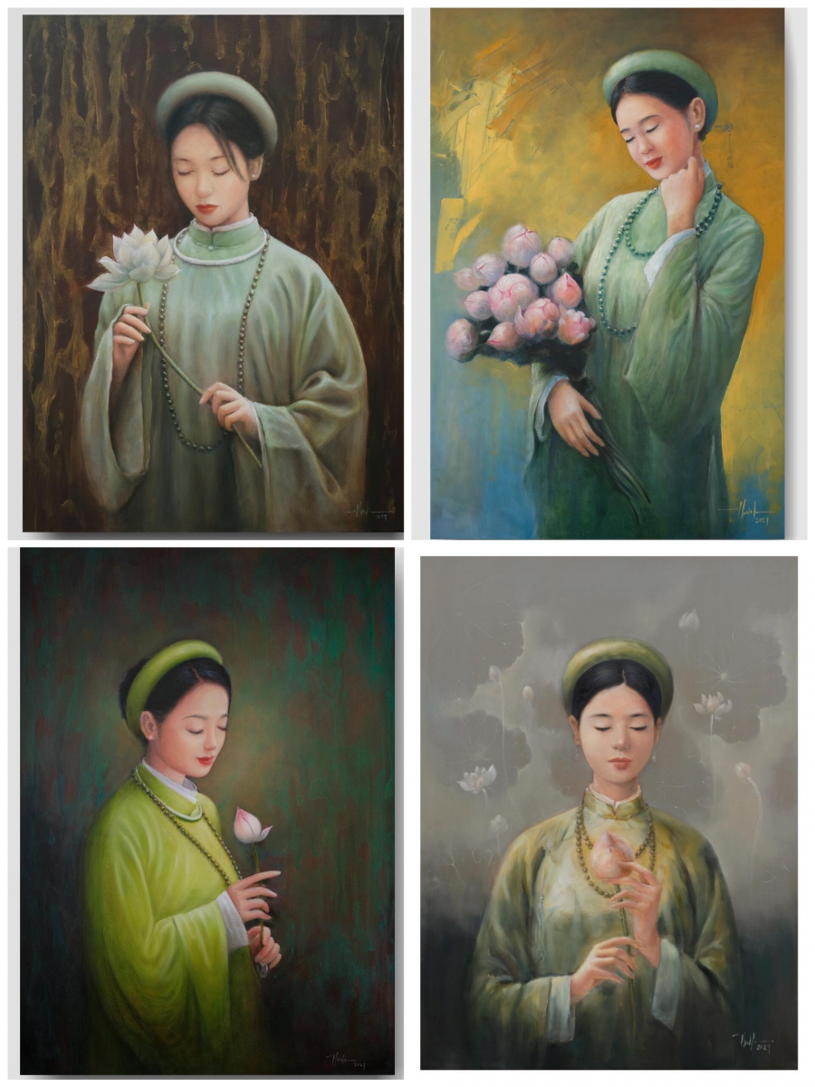 Bộ tranh thiếu nữ và hoa sen làm mê đắm lòng người của chàng họa sĩ Bắc Giang