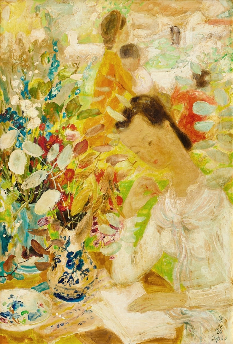 Thiếu nữ và hoa trong tranh của Lê Phổ