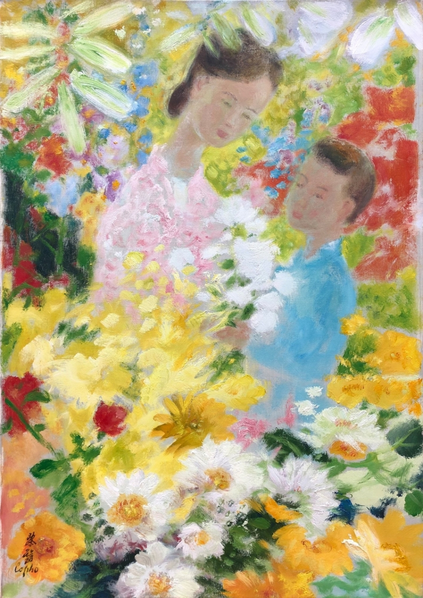 Thiếu nữ và hoa trong tranh của Lê Phổ