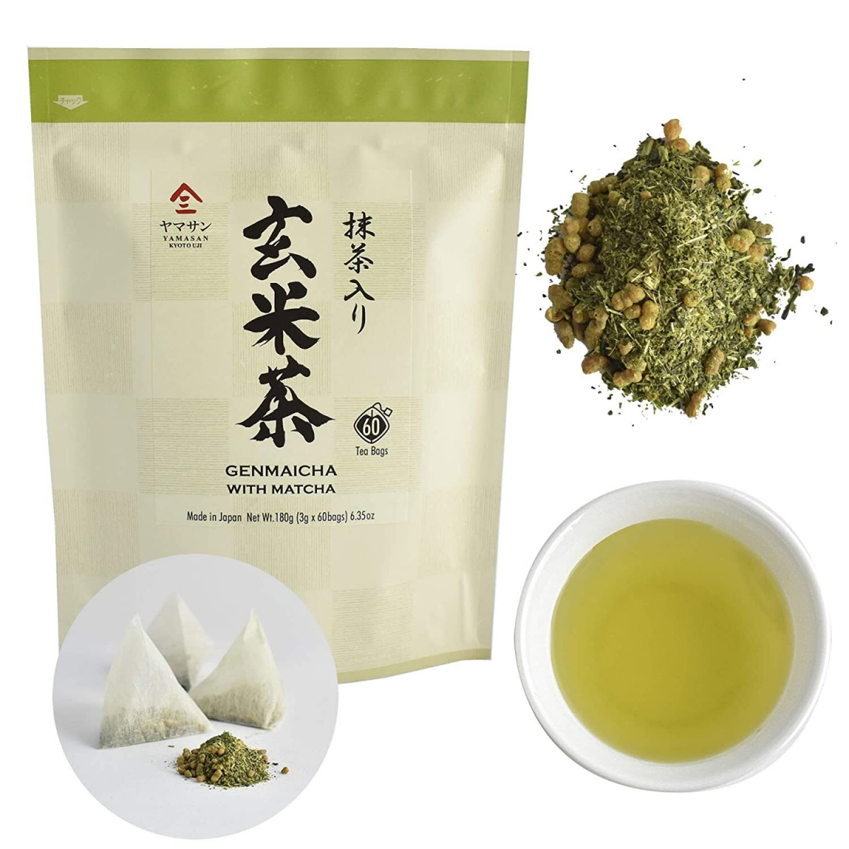Trà xanh Genmaicha với gạo lứt rang, trà túi lọc Nhật Bản  (3g × 60 túi) (CHAGANJU)