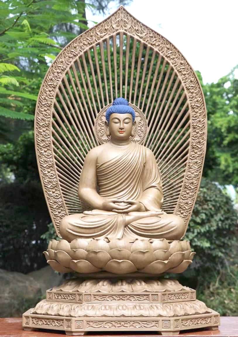 Tượng Phật Thích Ca Tọa Đài Sen Gỗ Trầm Dó Hải Nam
